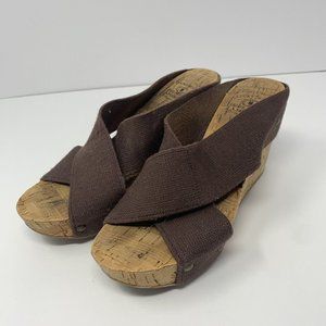 Lucky Brand Dark Brown Crisscross Cork Wedge Sandals